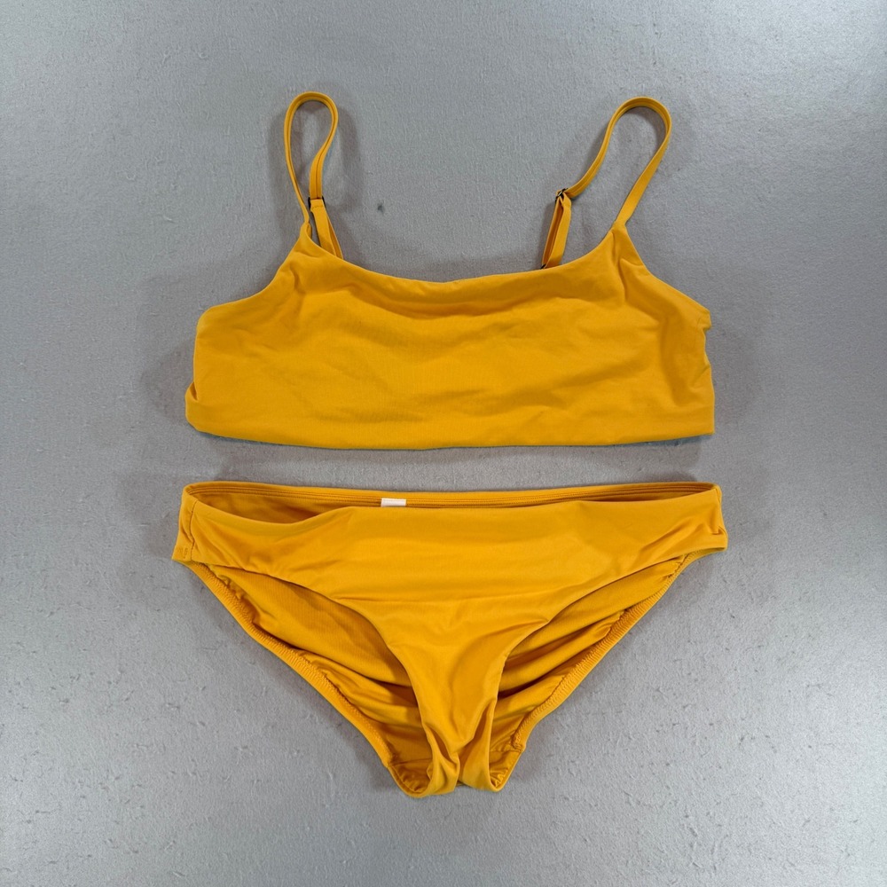 Athleta Mustard Yellow Bikini Set Scoop Neck Top Large Bottoms Medium 2 Piece